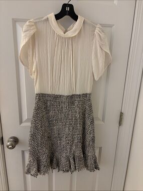 Rebecca Taylor Cream  and Tweed Midi Dress